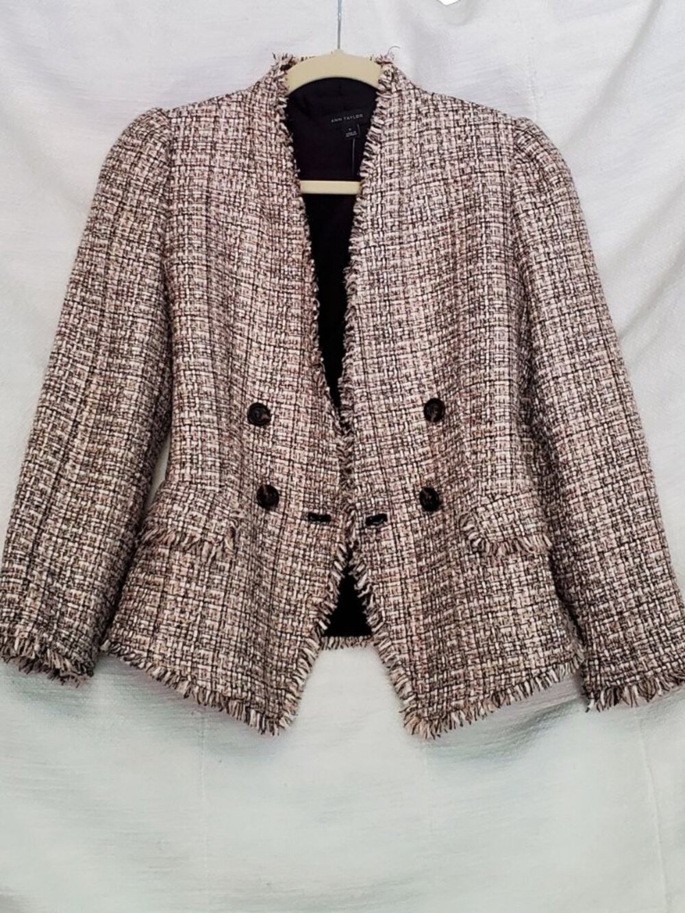 NWT Ann Talor Fringe Multi Cream Tweed Blazer. Size 0